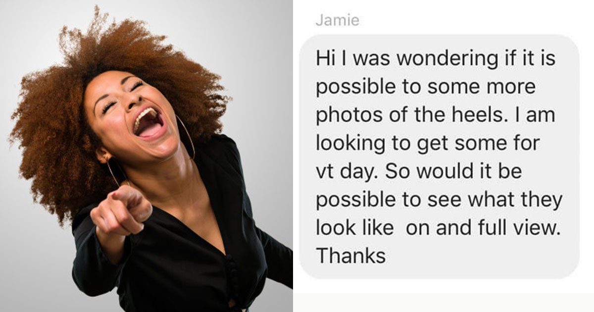 woman heels sell pup creepy men.jpg?resize=412,275 - Woman’s Hilarious Response After Creepy Men Asked Her To Send Her Photos