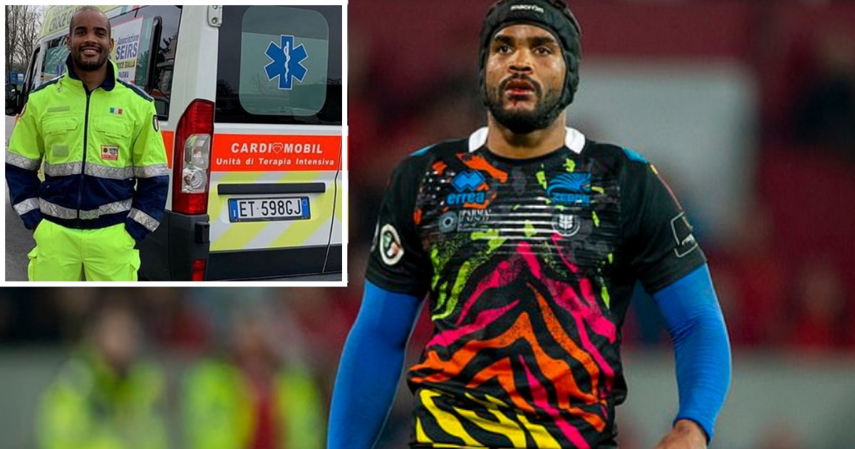 1 65.png?resize=1200,630 - Italy’s Rugby Star Maxime Mbanda Is Driving Ambulance For 13 Hours Each Day To Help His Country