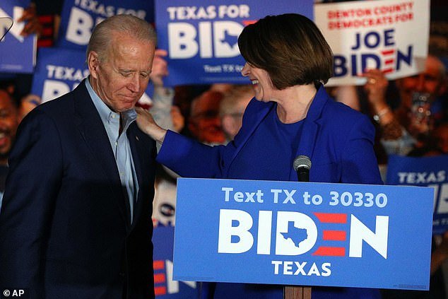 Amy Klobuchar joined Joe Biden at a rally in Dallas on Monday night to endorse his campaign