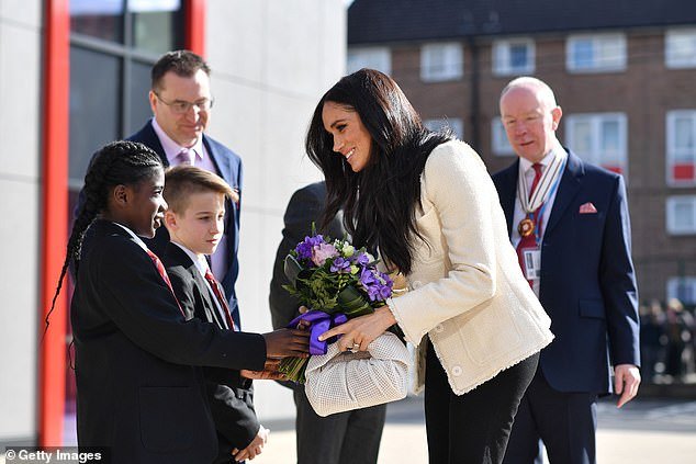 Meghan, Duchess of Sussex visits the the Robert Clack Upper School in Dagenham to attend a special assembly ahead of International Womens Day (IWD) held on Sunday 8th March, on March 6, 2020 in London, England