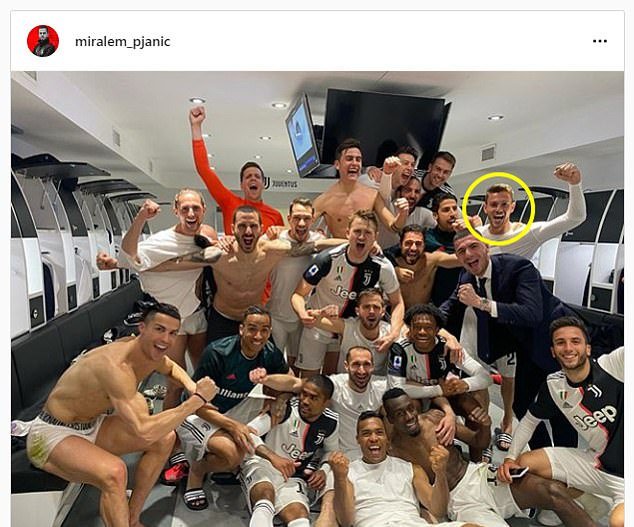 Cristiano Ronaldo (left) and Daniele Rugani (circled) shared a dressing room on Sunday