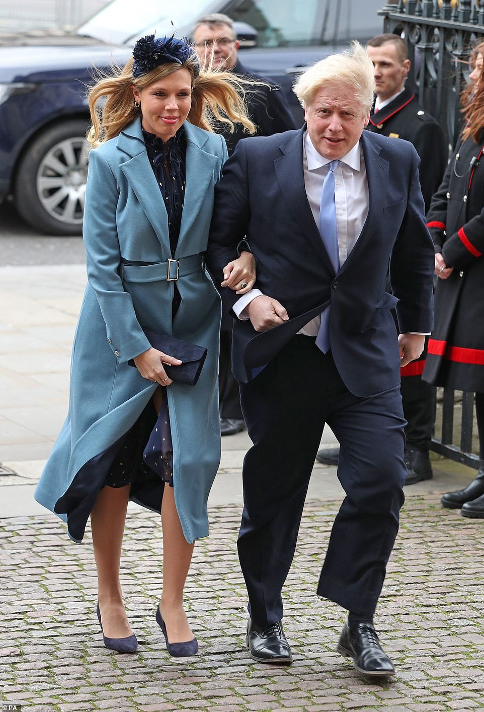 Pregnant Carrie Symonds is believed to be in self-isolation after her fiancee Boris Johnson fell ill with coronavirus (pictured together on March 9 at Westminster Abbey)