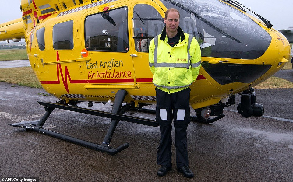 William worked as a pilot for the East Anglian Air Ambulance service for eighteen months between 2015 and 2017 (pictured)