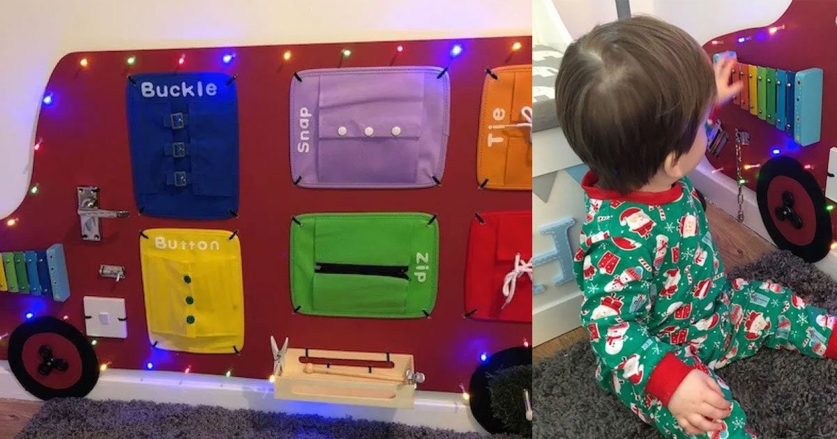 a mother made an incredible play wall for her son for 20 to keep his boredom away.jpg?resize=412,275 - A Mother Made An Incredible Play Wall For His Son With Less Than $25 To Keep His Boredom Away