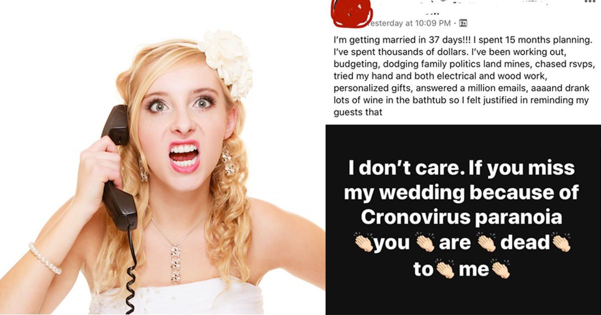 bride slammed telling guests they are dead if they skip wedding coronavirus.jpg?resize=412,275 - Bride-to-be Forced Guests To Attend Her Wedding Amid Coronavirus Fears And Said If They Skip They Are ‘Dead To Her’
