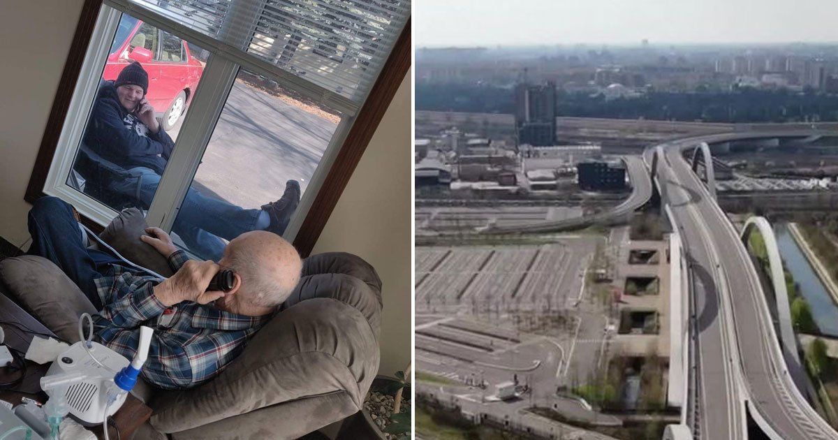 father son talking care facility corona lockdown.jpg?resize=412,275 - Heartwarming Picture Of An Elderly Father Talking To His Son Through Care Home Window Amid Coronavirus Lockdown