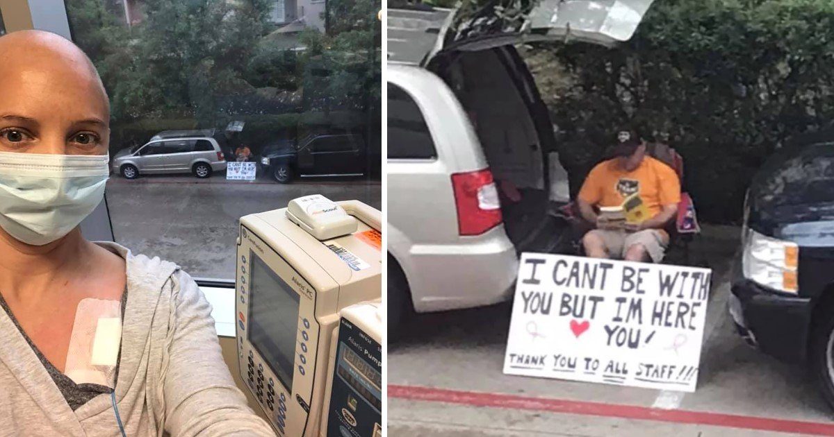 1 75.jpg?resize=412,275 - Husband Waited Outside Hospital With A Support Sign While Wife Got Chemo