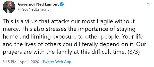 Connecticut Gov. Ned Lamont said on Wednesday that a six-week-old baby had died. He believes it is the youngest known fatality