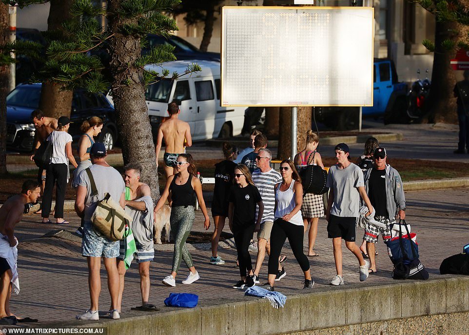 Groups failed to follow social distancing guidelines, including staying 1.5 metres away from others, as they walked in the Northern Beaches on Friday