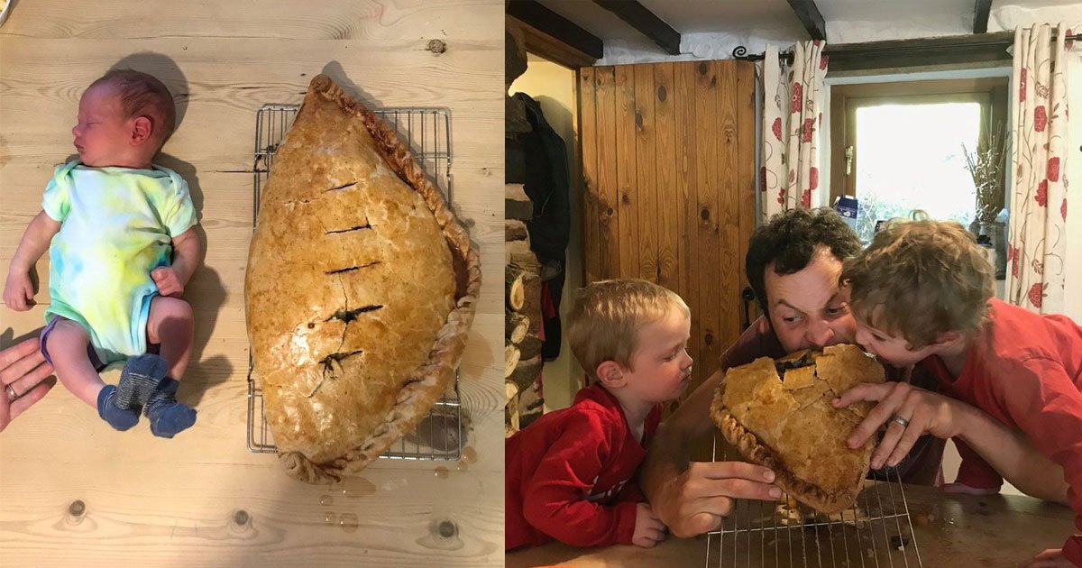dad baked a huge cornish pasty that matched the size and weight of his son to celebrate the birth of newborn.jpg?resize=412,232 - Dad Baked A Huge Pasty That Matched The Size And Weight Of His Son To Celebrate His Birth