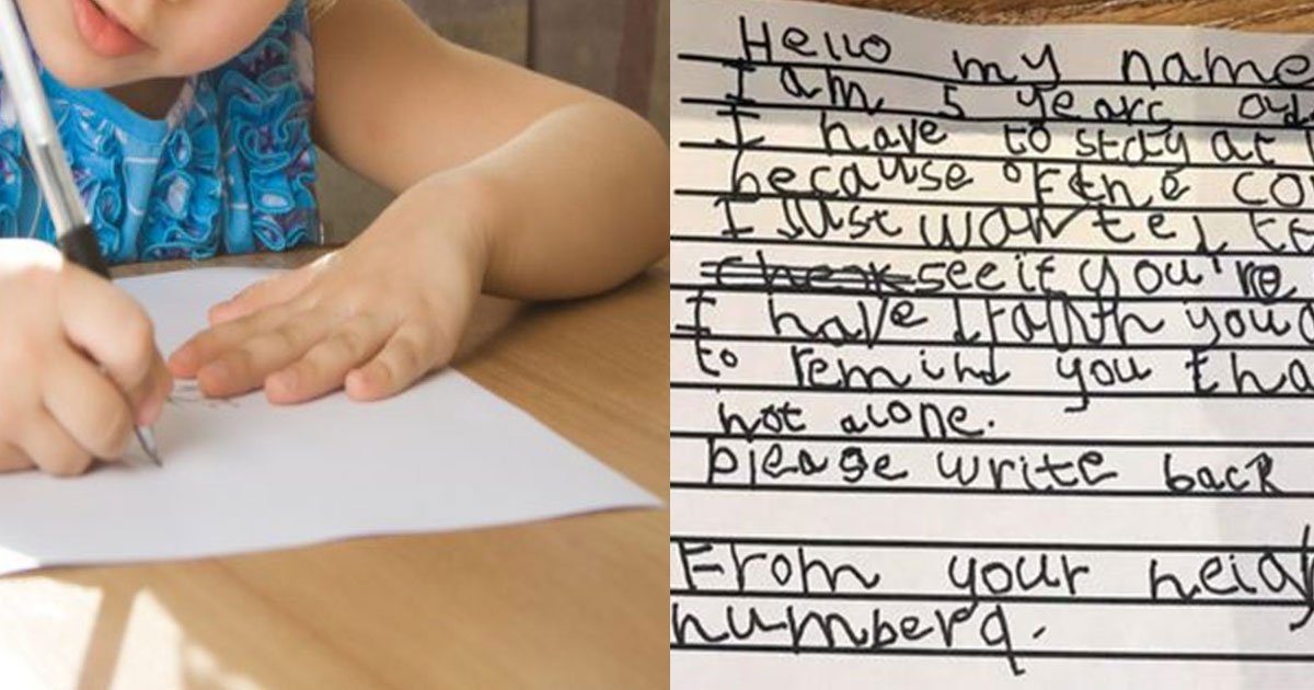 five year old girl wrote a letter to a 93 year old neighbour who is self isolating to remind him he was not alone.jpg?resize=412,275 - 5-Year-Old Girl Wrote A Letter To A 93-Year-Old Neighbor Who Is Self-Isolating To Remind Him He Was Not Alone