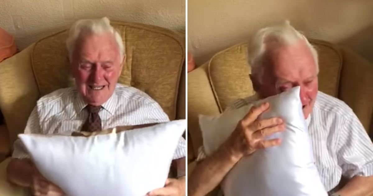 pillow5.jpg?resize=412,232 - 94-Year-Old Veteran Burst Into Tears When Nurse Gave Him A Cushion With His Late Wife's Face On It
