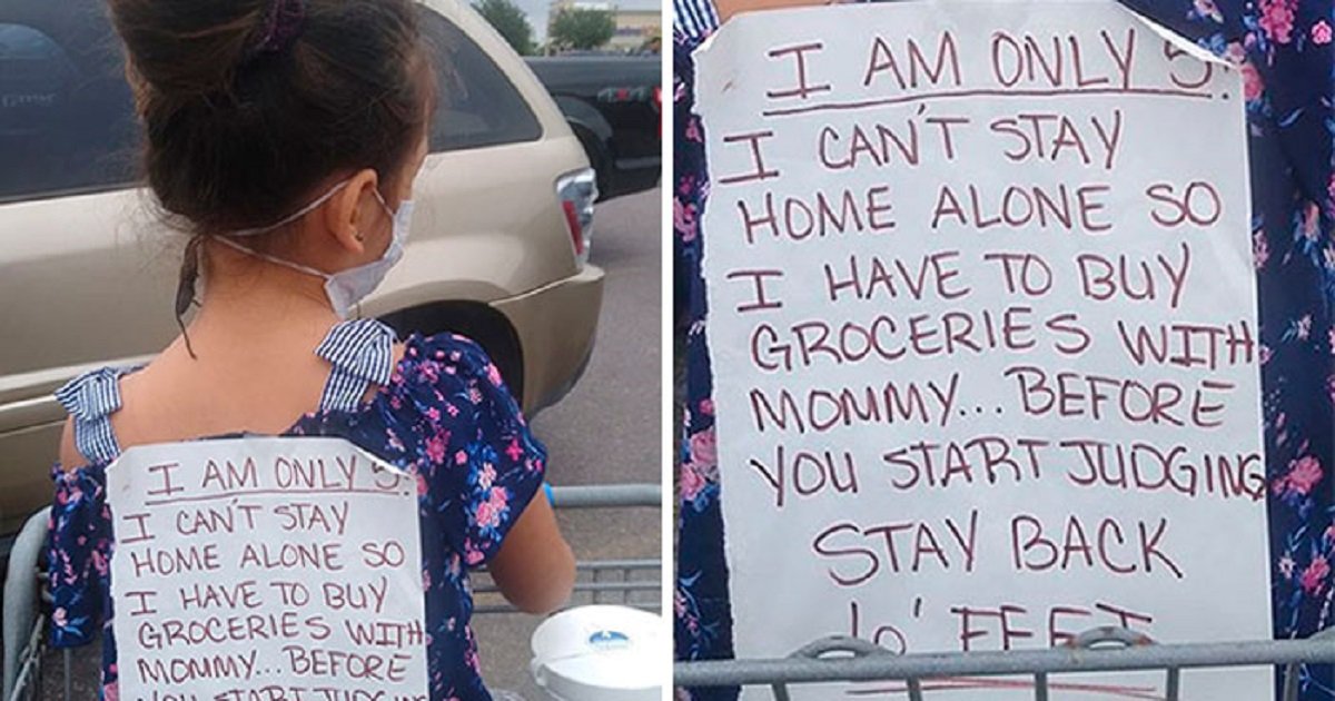 s4.jpg?resize=412,275 - Single Mom Forced To Strap Sign On Daughter's Back To Explain Why She Brings Her Kid To Grocery