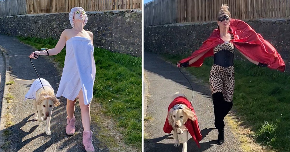 untitled 165.jpg?resize=412,275 - Hilarious Pictures Of The Woman Who Wears Weird Costumes While Walking Her Dog