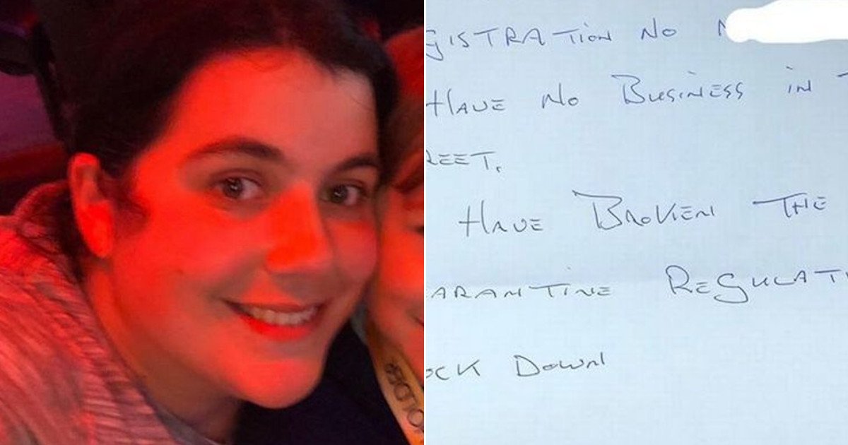 untitled 92.jpg?resize=412,275 - Woman Found A Note On Her Windscreen Accusing Her Of Breaking Lockdown Rules