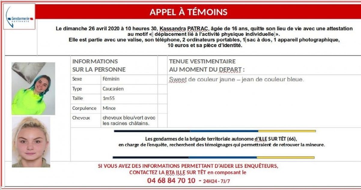 kass.jpg?resize=1200,630 - Pyrénées-Orientales: Kassandra Patrac, 16 ans, a disparu avec sa valise et deux ordinateurs...