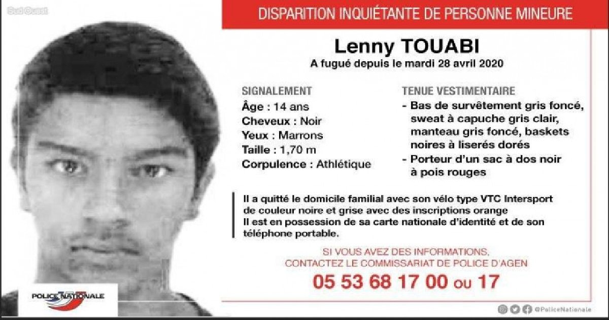 lenny.jpg?resize=1200,630 - Agen: la gendarmerie lance un appel à témoins pour retrouver un adolescent de 14 ans