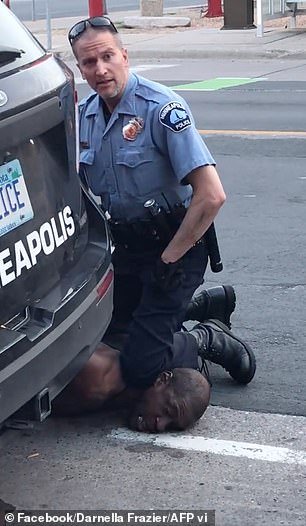 Derek Chauvin, a 44-year-old white cop who has since been arrested, was seen in footage kneeling on Floyd