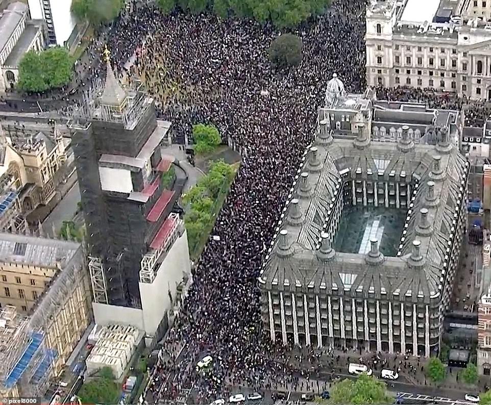 Vast crowds of people packed into Parliament Square, London, today as part of demonstrations following the death of George Floyd last week