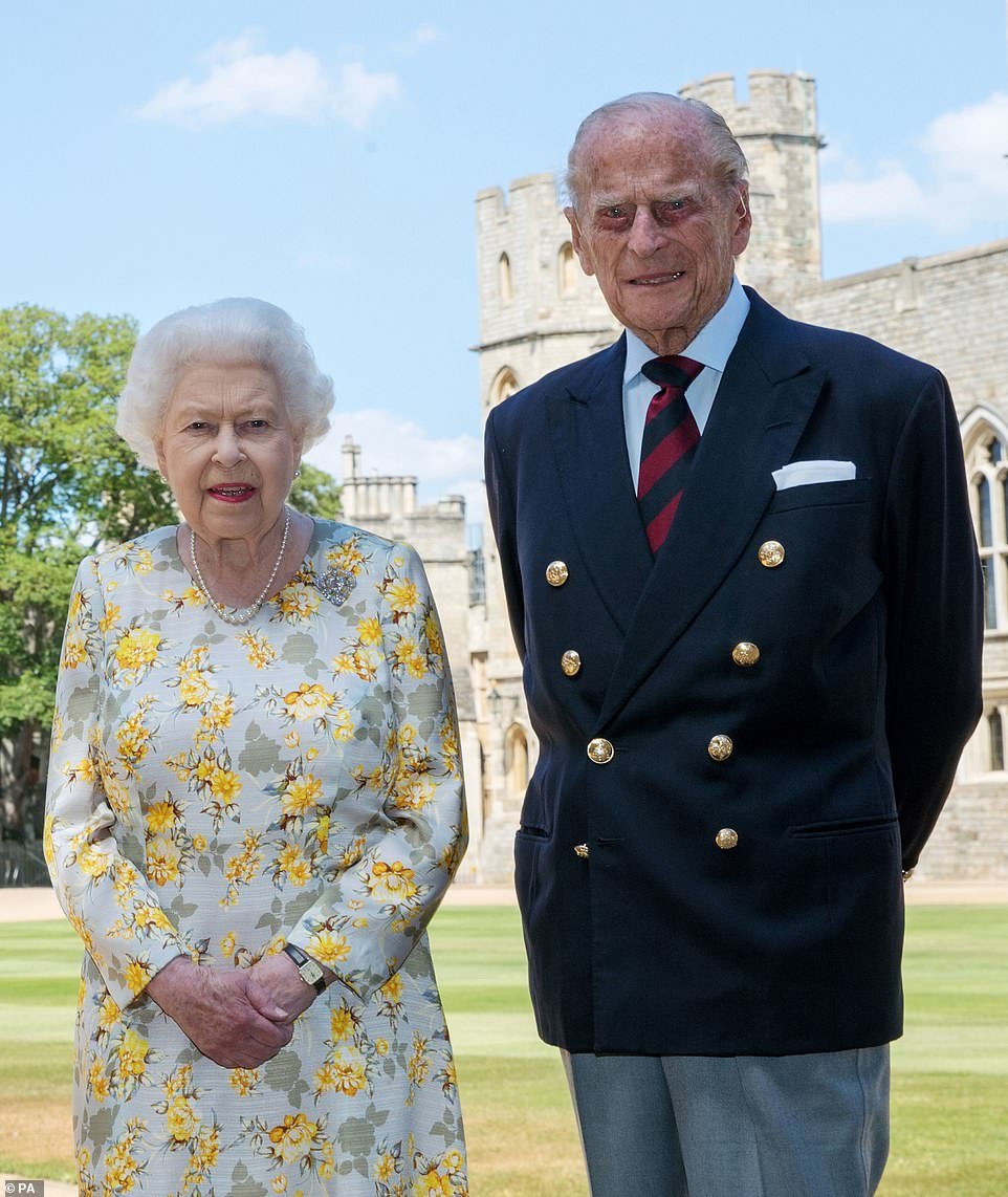 Last night the royal family released a new photograph of the Queen, 94, and the Duke of Edinburgh, who have been married for 73 years, standing side-by-side in the quadrangle at Windsor Castle. The photo was taken at the castle last week