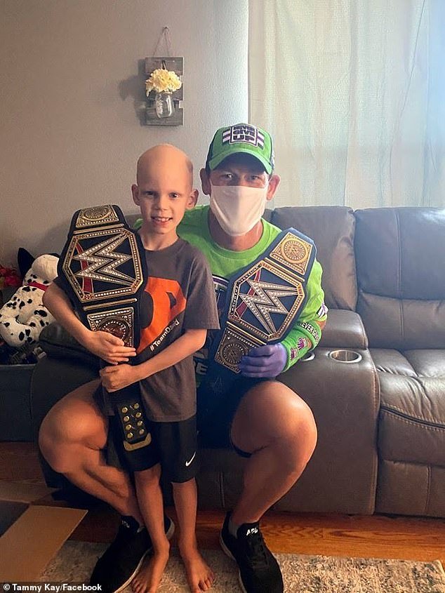 Admirable: Last month, Cena visited David Castle, a seven-year-old fan from Odessa, Florida who is bravely battling stage four cancer