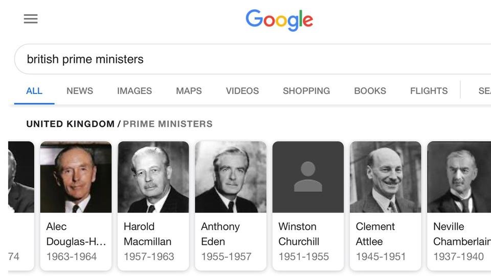 In this screenshot,  British prime ministers are seen listed while Winston Churchill