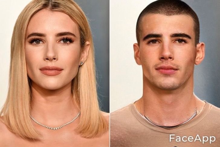 Emma Roberts si fuera hombre FaceApp 