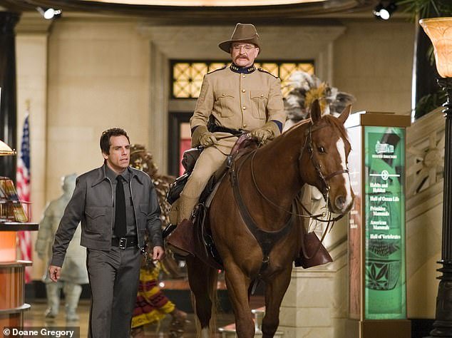 The statue was brought to life by Robin Williams who portrayed Roosevelt in the popular film series, Night at the Musem. In the film, he stars alongside Ben Stiller - who plays a security guard - who explores the events taking place at the museum at night