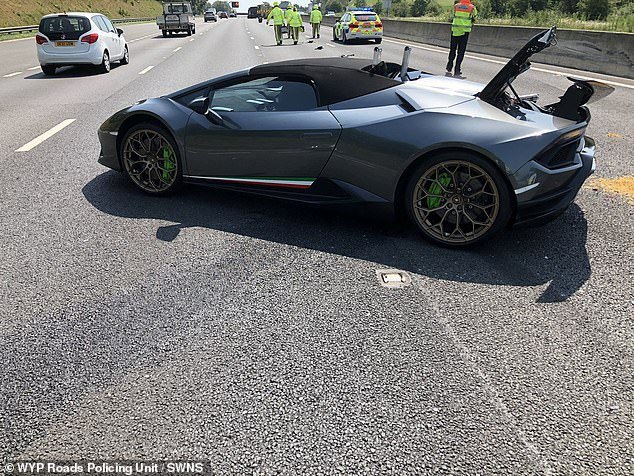 A van ploughed into the back of the Lamborghini, pictured, which suffered extensive damage in the collision