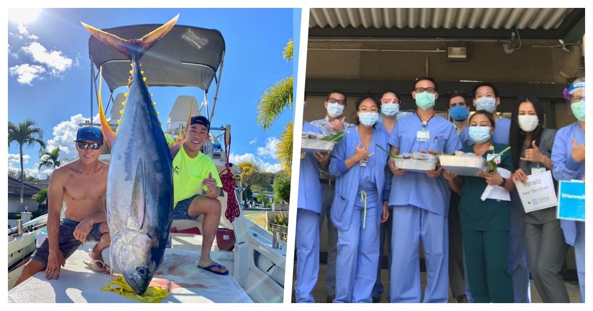 collage 2.jpg?resize=1200,630 - Hawaiian Fishermen Catch and Donate 220 Pound Tuna For Local Healthcare Workers