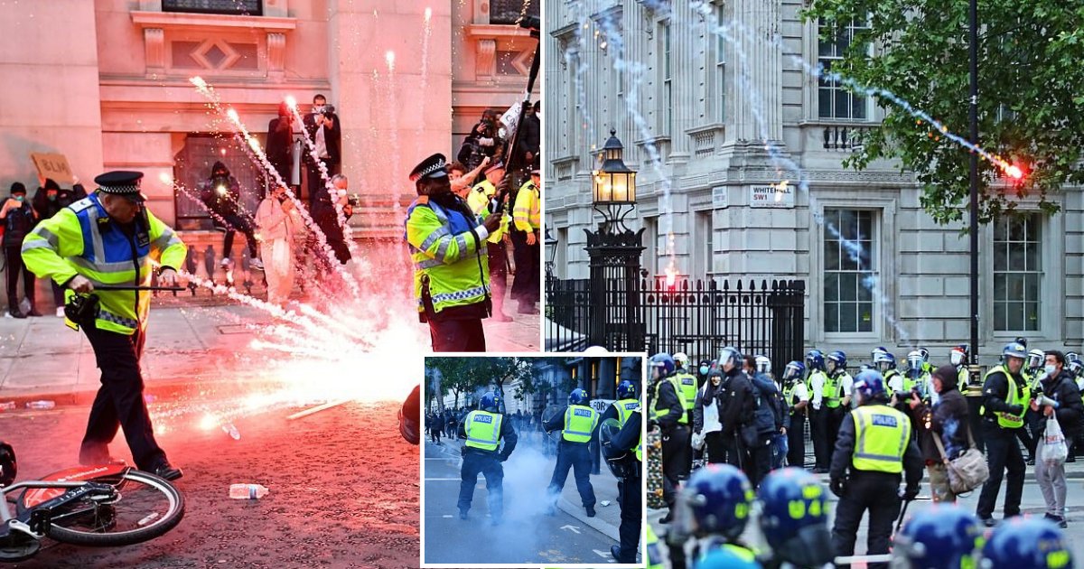 police6.png?resize=412,232 - Police Officers Left Injured After Protesters Threw Fireworks And Missiles At Them During BLM Rally