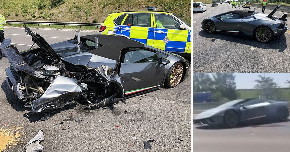 sadfads.jpg?resize=1200,630 - Brand New £200,000 Lamborghini Wrecked In Motorway Crash 20 Minutes After Leaving The Dealership