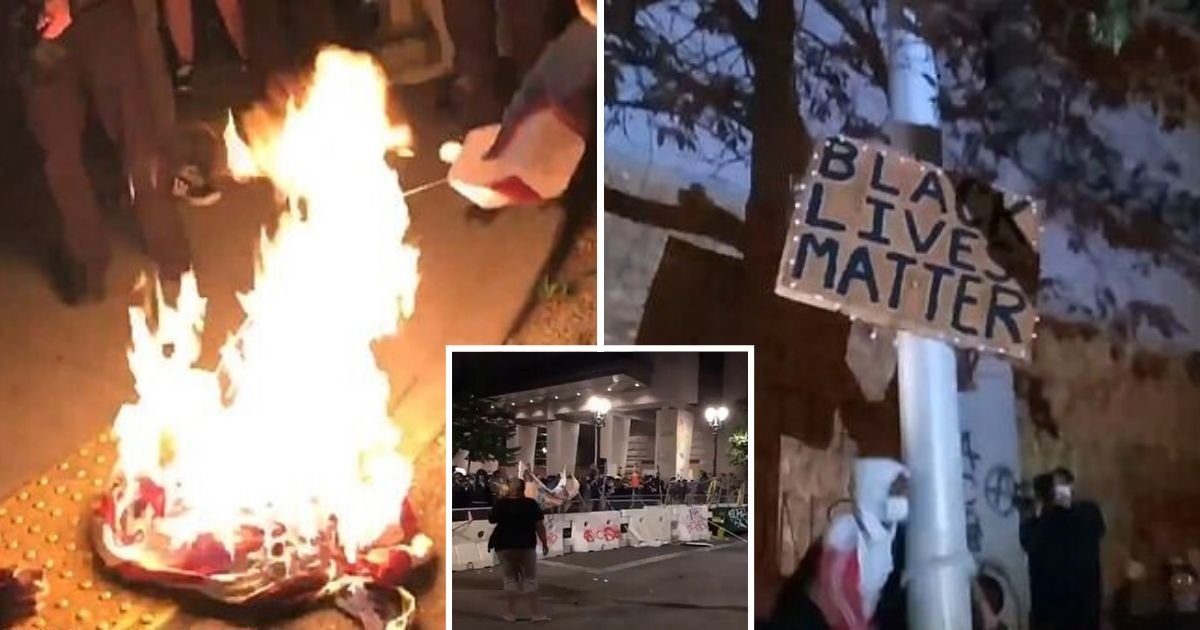 untitled design 24.jpg?resize=412,232 - Protesters Burned American Flag And Replaced It With BLM Sign Outside Justice Center