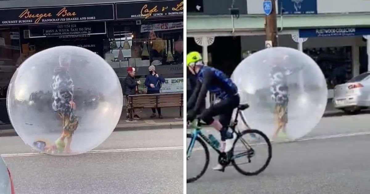 6 73.jpg?resize=412,232 - Man Seen Wandering In The Streets While In  a Giant Bubble To Protect Himself Against Coronavirus