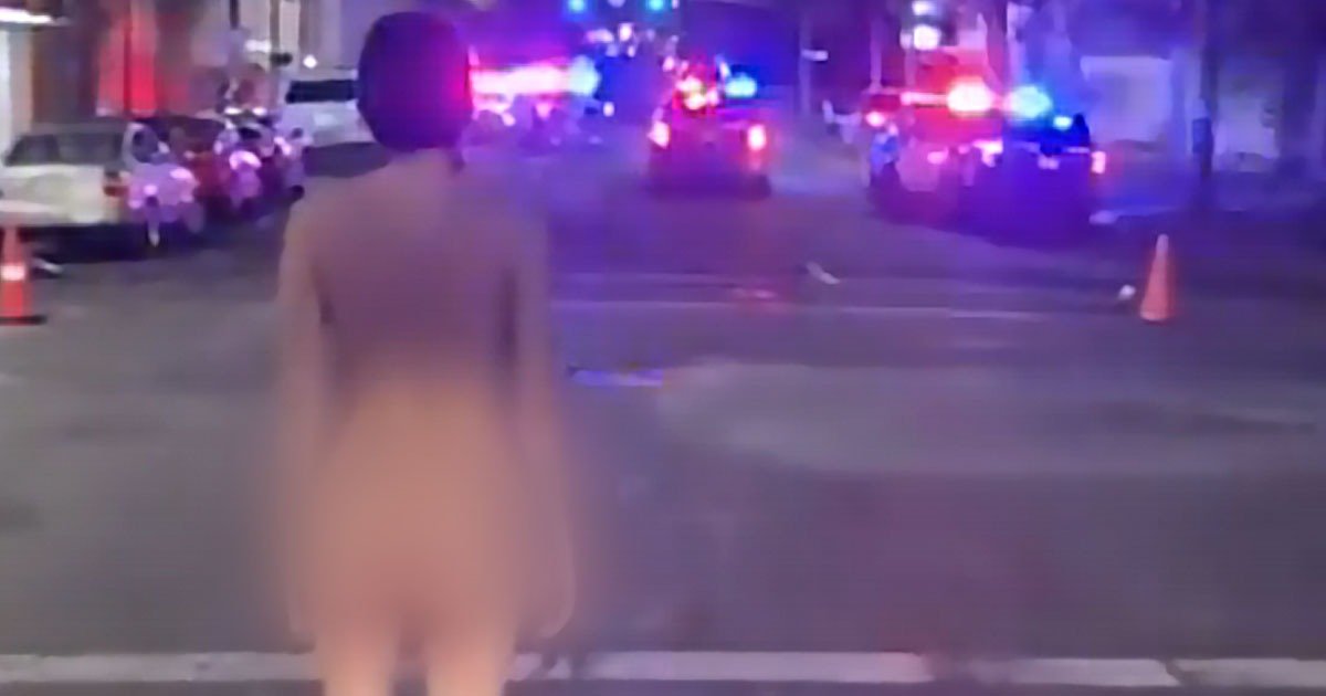 portland police retreat from nude protester.jpg?resize=1200,630 - Etats-Unis : Une manifestante a affronté la police de Portland entièrement nue