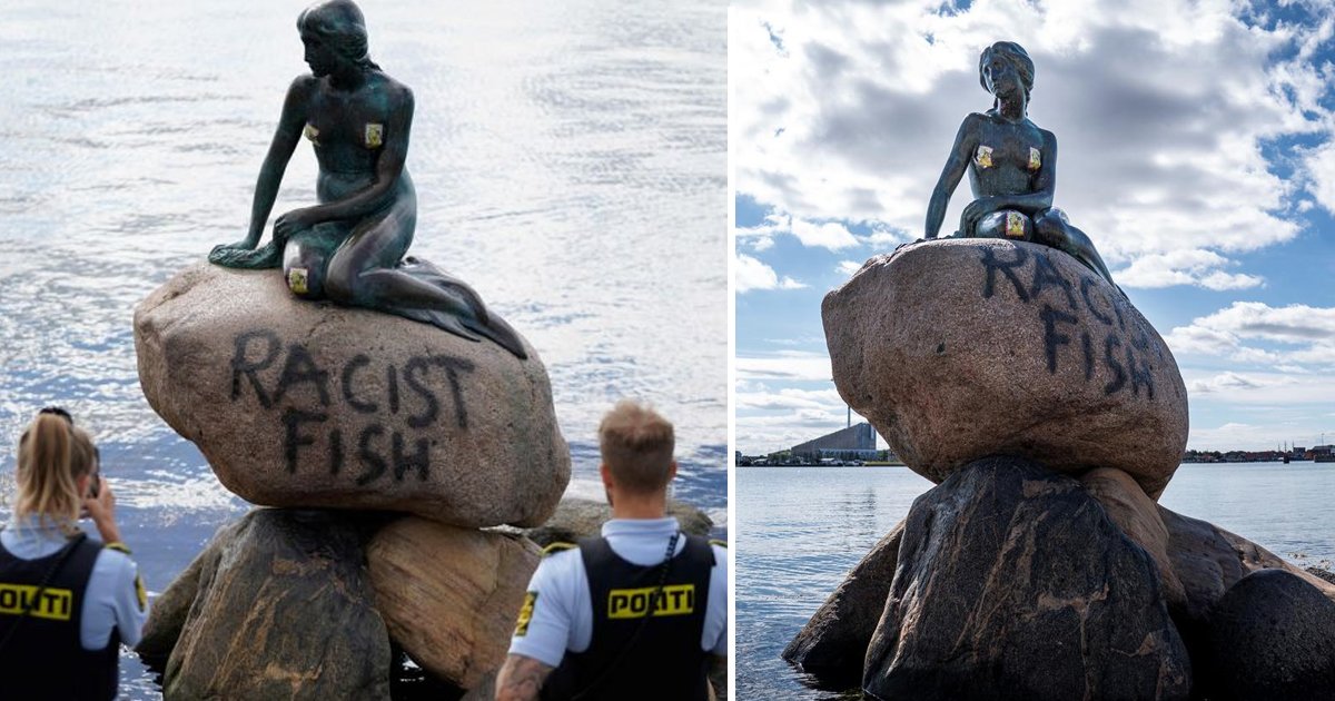 racist fish.jpg?resize=1200,630 - The Little Mermaid Statue In Copenhagen Vandalized For Being The ‘Racist Fish’