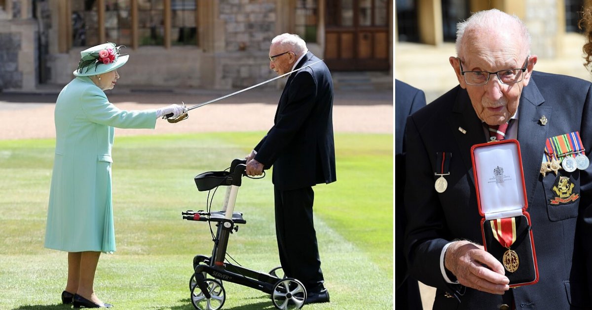 sirtom6.png?resize=412,275 - Captain Sir Tom Moore Has Been Knighted By The Queen After She Arrived From Princess Beatrice's Wedding