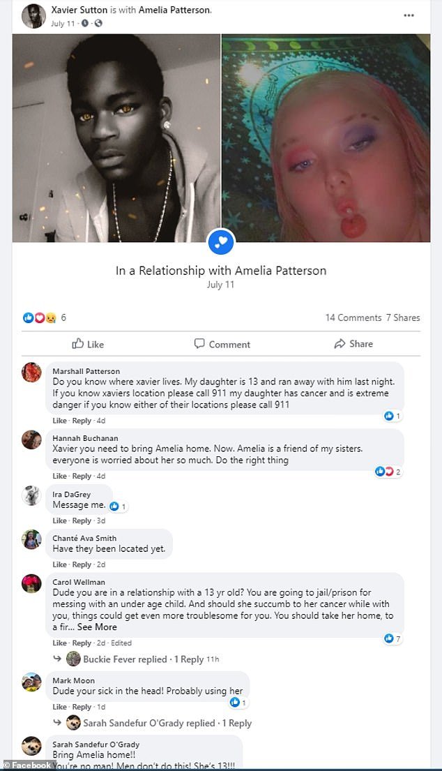 A number of people on Facebook appeared to assume that Xavier Sutton was to blame for Amelia Patterson