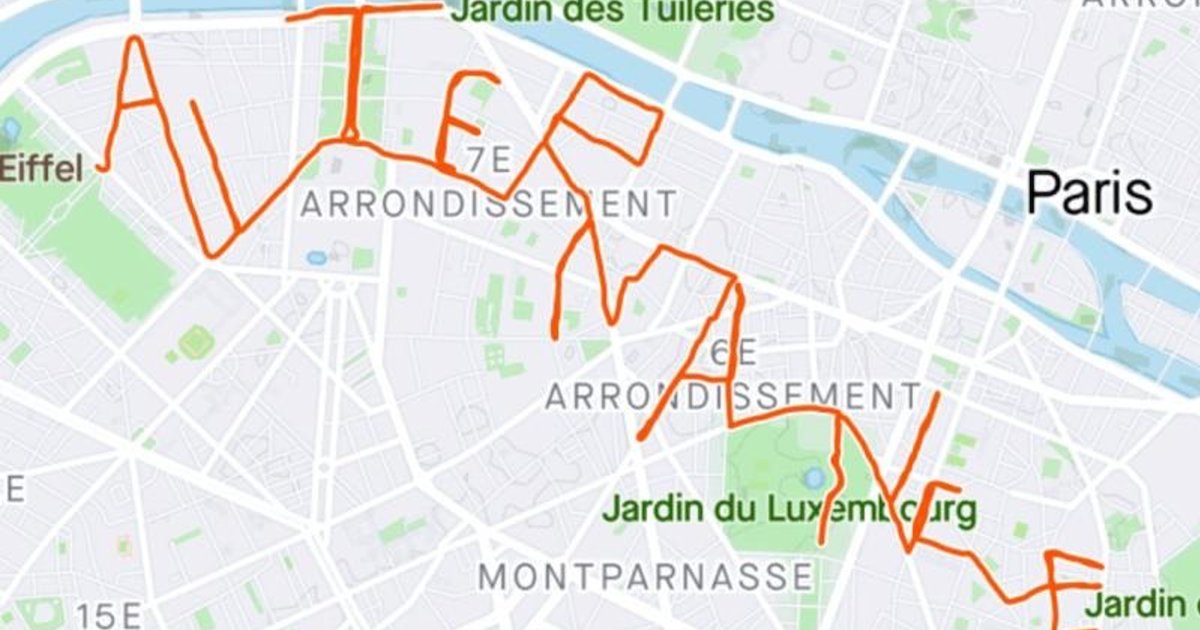alternance.png?resize=412,232 - Une étudiante en recherche d’un contrat court 20 km dans Paris pour former le mot "alternance" sur son GPS