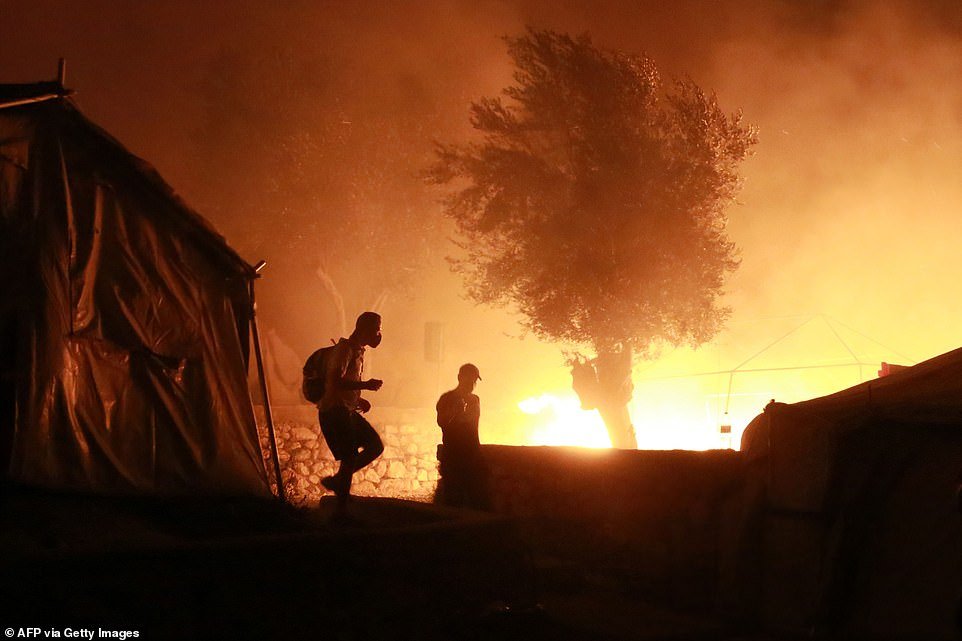 The blaze broke out around 2am Wednesday amid reports that it was started by a group of coronavirus-positive migrants who refused to move into isolation