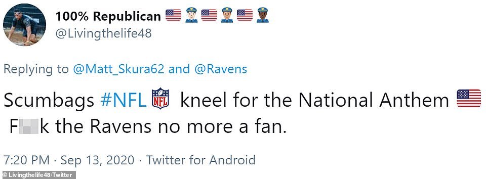 There was a barrage of Tweets from supporters of the NFL who were not happy at political messages and 