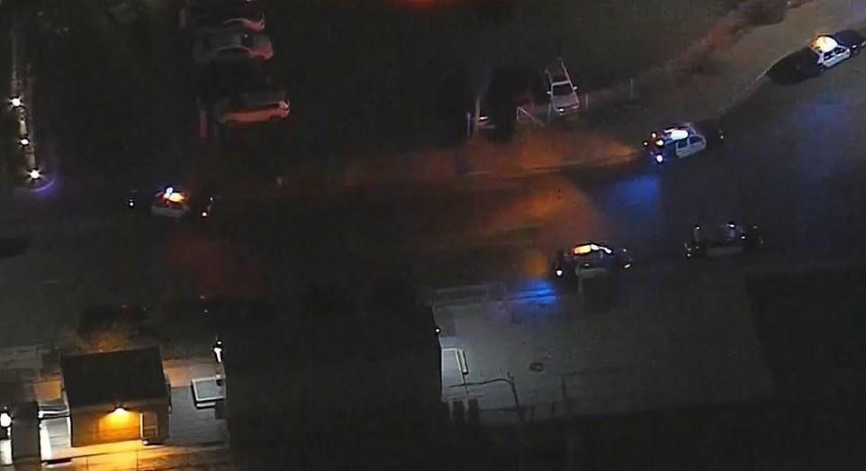 Aerial footage showed multiple police cars continued to be on the scene as darkness fell, while the suspect