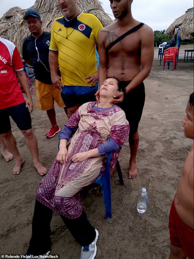 Gaitlan is pictured after being brought to shore in Colombia. She was in a weakened state showing signs of hypothermia