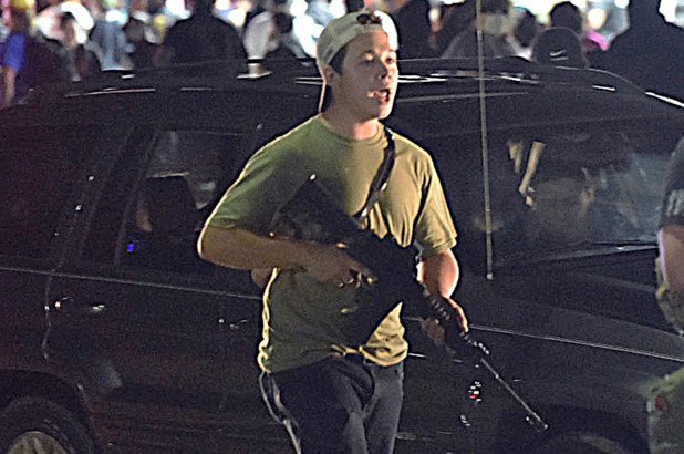 Kyle Rittenhouse shortly before shooting three protesters, killing two.