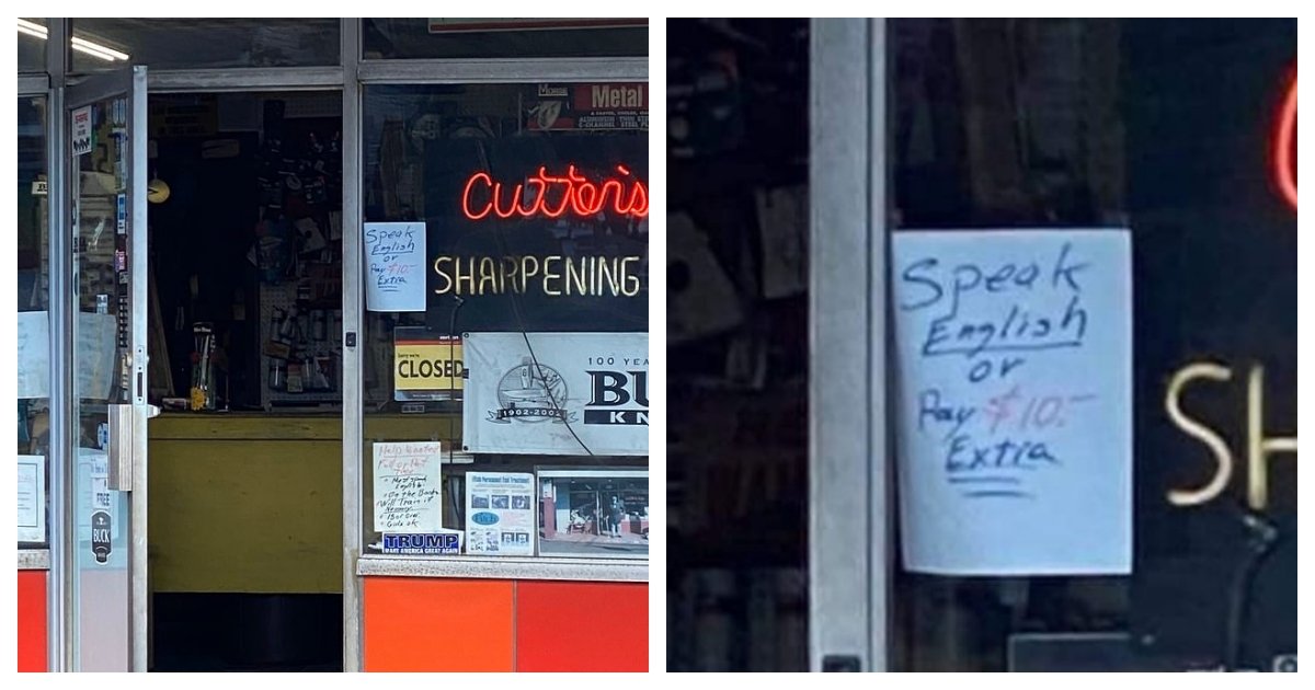 collage 29.jpg?resize=412,232 - Store Sparks Controversy For Poster That Read "Speak English or Pay $10 More"
