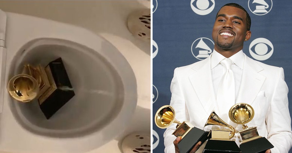 kanye.jpg?resize=412,232 - Kanye West Posts Bizarre Video Of Himself Urinating On His Own Grammy Award