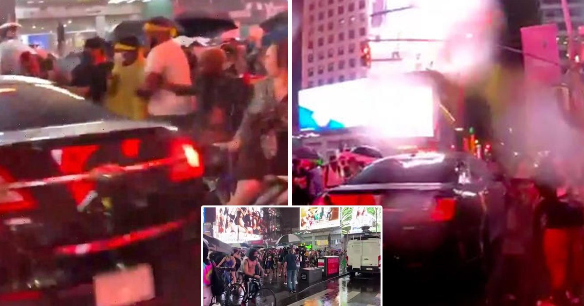 nyc car.jpg?resize=412,232 - BLM Protests In Times Square Takes Ugly Turn As Car Rams Into Crowd of Demonstrators