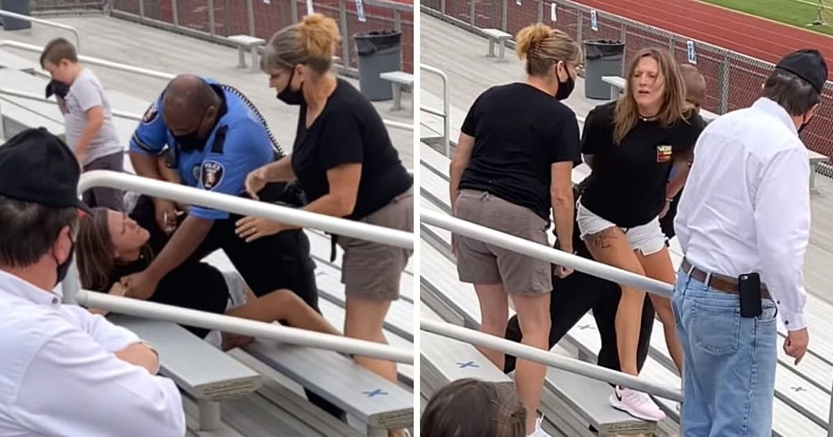 tased2.jpg?resize=412,275 - Woman Tasered And Arrested For Not Wearing A Face Mask At School Football Game