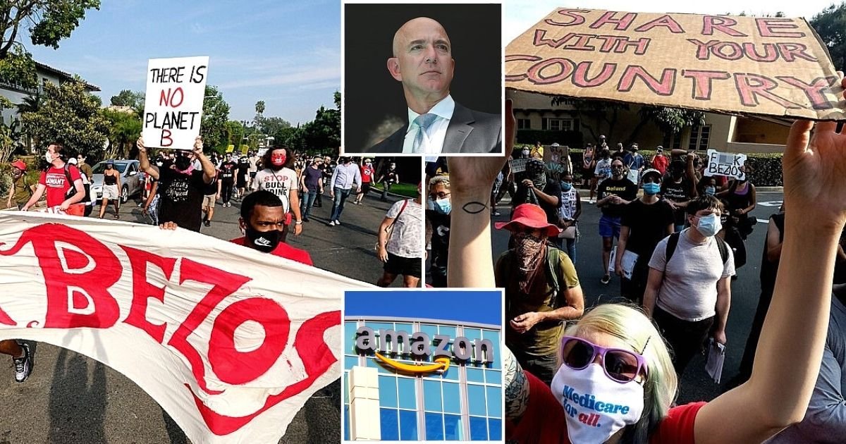 bezos8.jpg?resize=412,232 - Protesters March Outside Amazon CEO Jeff Bezos' Mansion In Beverly Hills