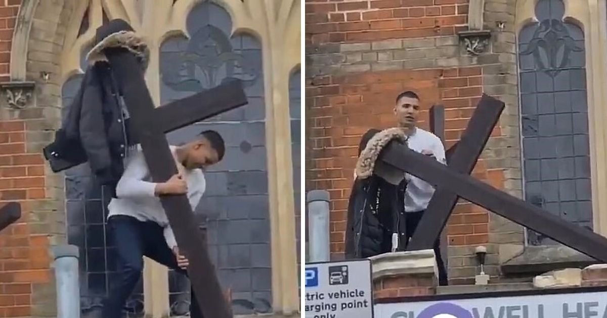 cross5.jpg?resize=412,232 - Man Caught On Camera Trying To Tear A Wooden Cross From A Church